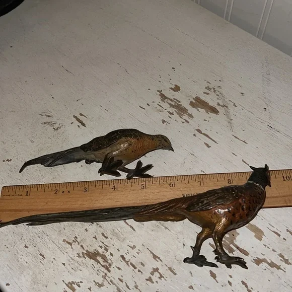 Antique cold painted bronze quail bird figurines Austrian